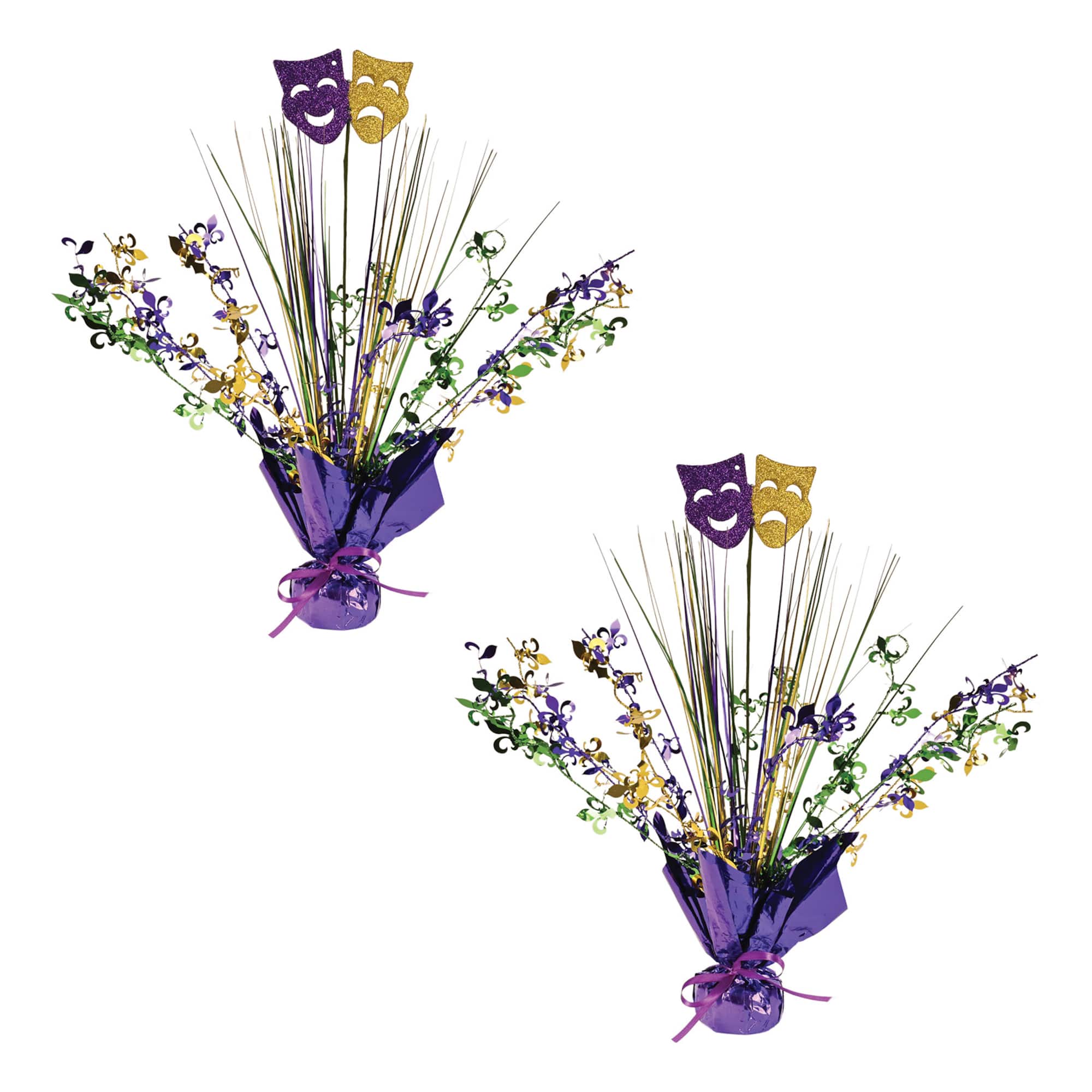 Beistle 15" Mardi Gras Gleam 'N Spray Centerpieces, 2ct.